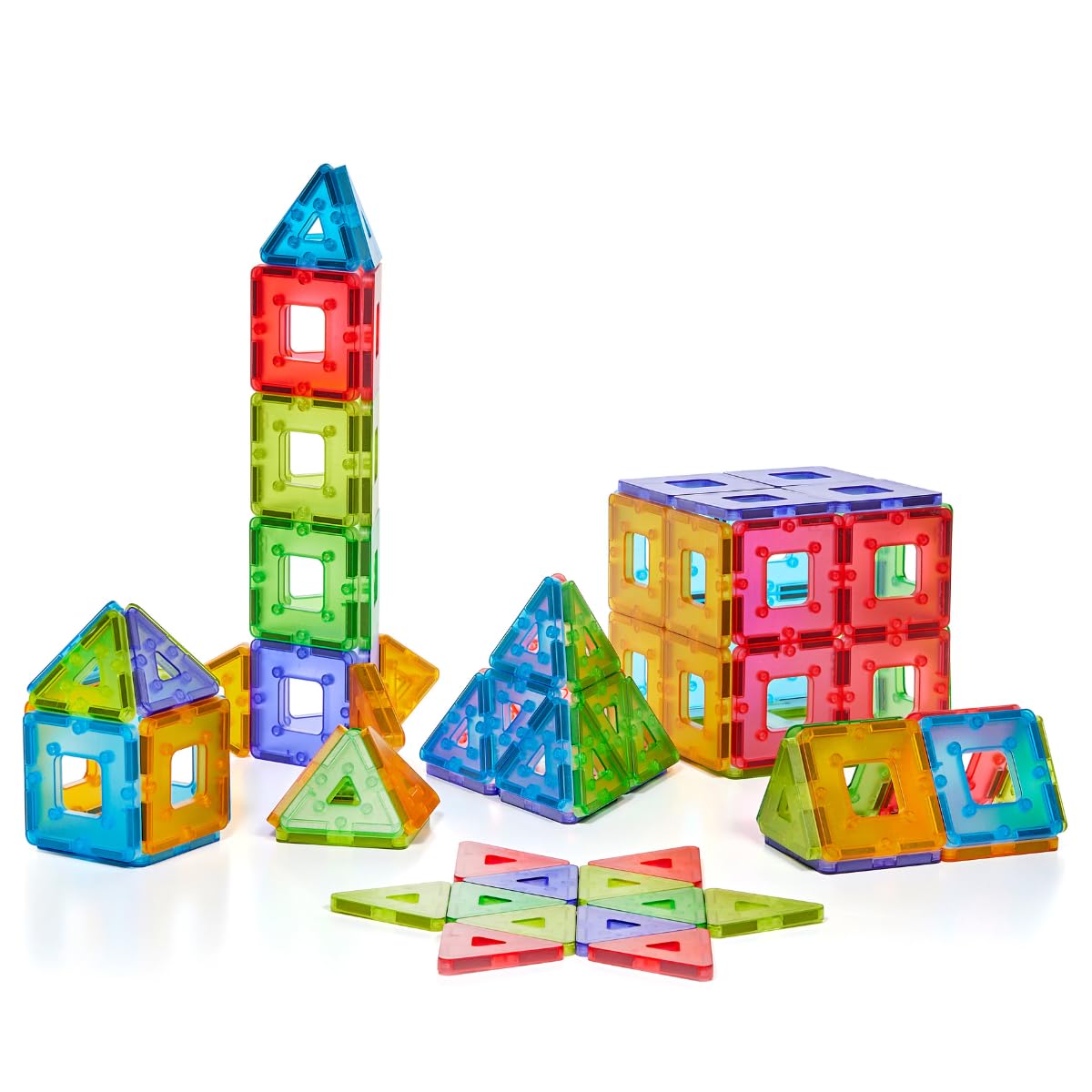 Polydron Translucent Kindermag Class Set - Rainbow Coloured Magnetic Learning Tiles - Educational Construction Building Blocks Toy - 96 Pieces - 12 months +
