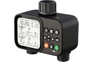 DAR DAROUXIAO Sprinkler Timer, 2 Outlet Smart Programmable Hose Water Timer with Auto Rain Delay, 5 Separate Program, 3.3“ Large LCD Display Digital Irrigation for Plant, Yard, Lawns, Outdoor, 1 Outlet