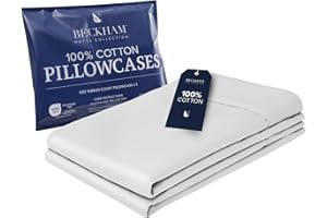 Beckham Hotel Collection 100% Cotton Pillow Cases Standard/Queen Size Set of 2, 500TC, Luxury Sateen Pillowcases, Open End, Breathable, Moisture-Wicking, White