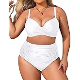 Aqua Eve Women Plus Size Underwire Bikini Two Piece Swimsuit High Waisted Tummy Control Bathing Suit