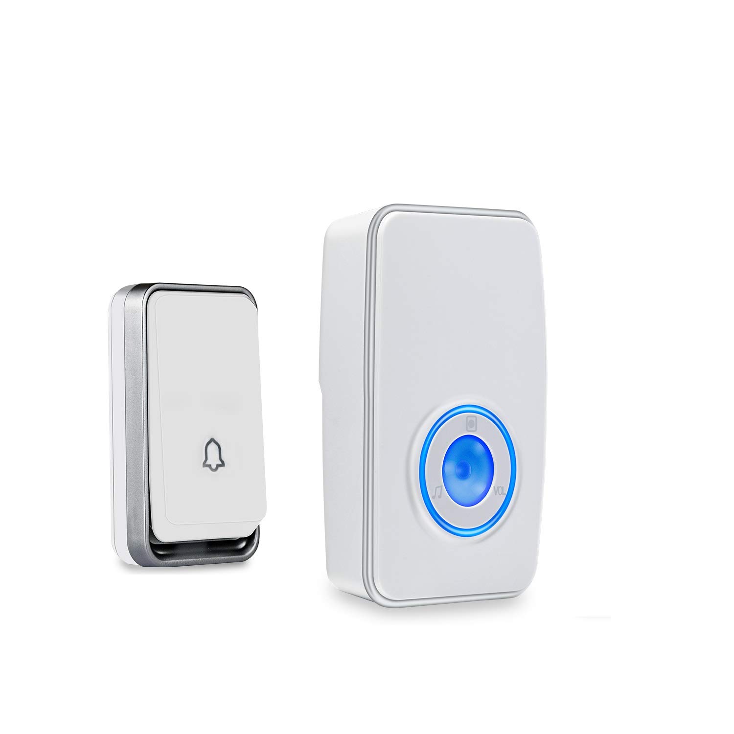 『No Battery Required』Wireless Doorbell Waterproof, AURTEC Door Chime Kit with 1 Plug-in LED Flash Receiver & 1 Press Self-Powered Transmitter, 51 Chimes, 4 Volume Levels, No Battery Required, White