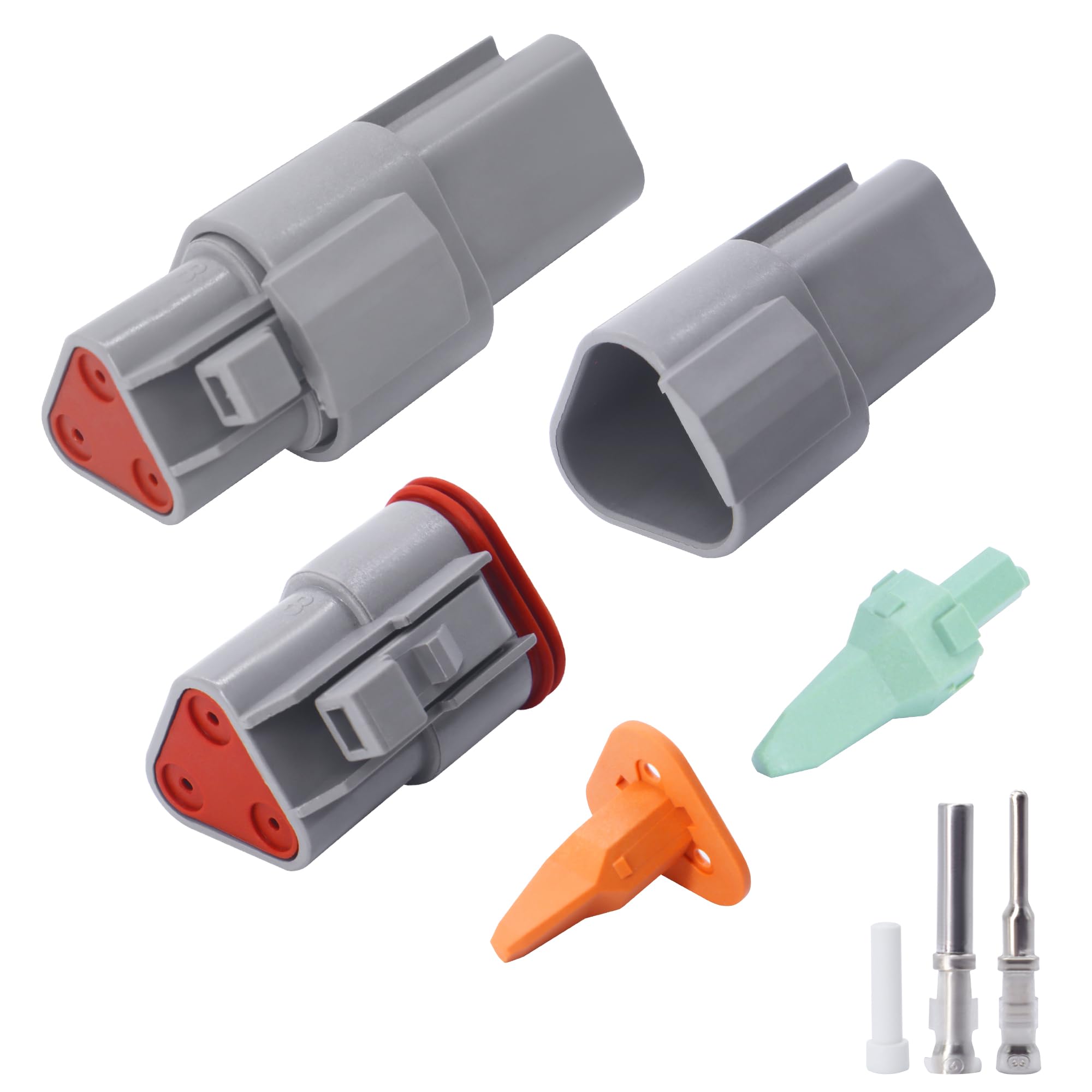 HISports DT Connector Kit 3 Pin Way Sealed Male and Female Auto Waterproof Electrical Wire Connector Plug DT Electrical Wire Connector Plug for Motorcycle, Truck, Car, Boats, Scooter (1 Set)