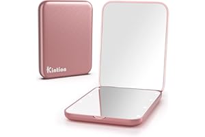 Kintion Pocket Mirror, 1X/3X Magnification LED Compact Travel Makeup Mirror with Light for Purse, 2-Sided, Portable, Folding, Handheld, Small Lighted Mirror for Gift, Rose Gold