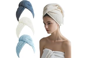 Microfiber Hair Towel Wrap for Women, 3 PCS Super Absorbent Hair Turban, Fast Dry Anti Frizz Head Towel Wraps for Wet Curly L