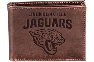 Team Sports America NFL Jacksonville Jaguars Brown Wallet | Bi-Fold | Officially Licensed Stamped Logo | Made of Leather | Money and Card Organizer | Gift Box Included