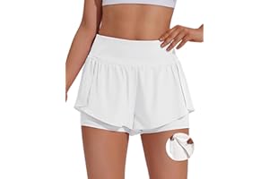 PINSPARK 2 in 1 Athletic Shorts for Women Biker Underneath Running Shorts High Waisted Gym Workout Short with Side Pockets