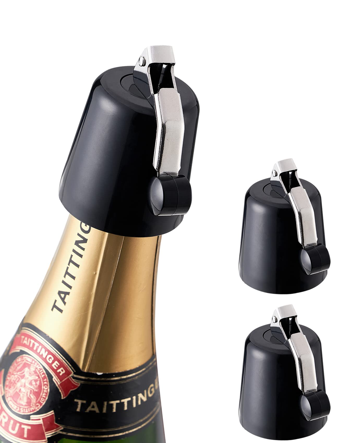 Guokoo Wine Bottle Stoppers, Beverage Stopper with Expandable Silicone, Reusable Wine Stopper for Wine Champagne Beer Saver Sealer-Black 2 Pack