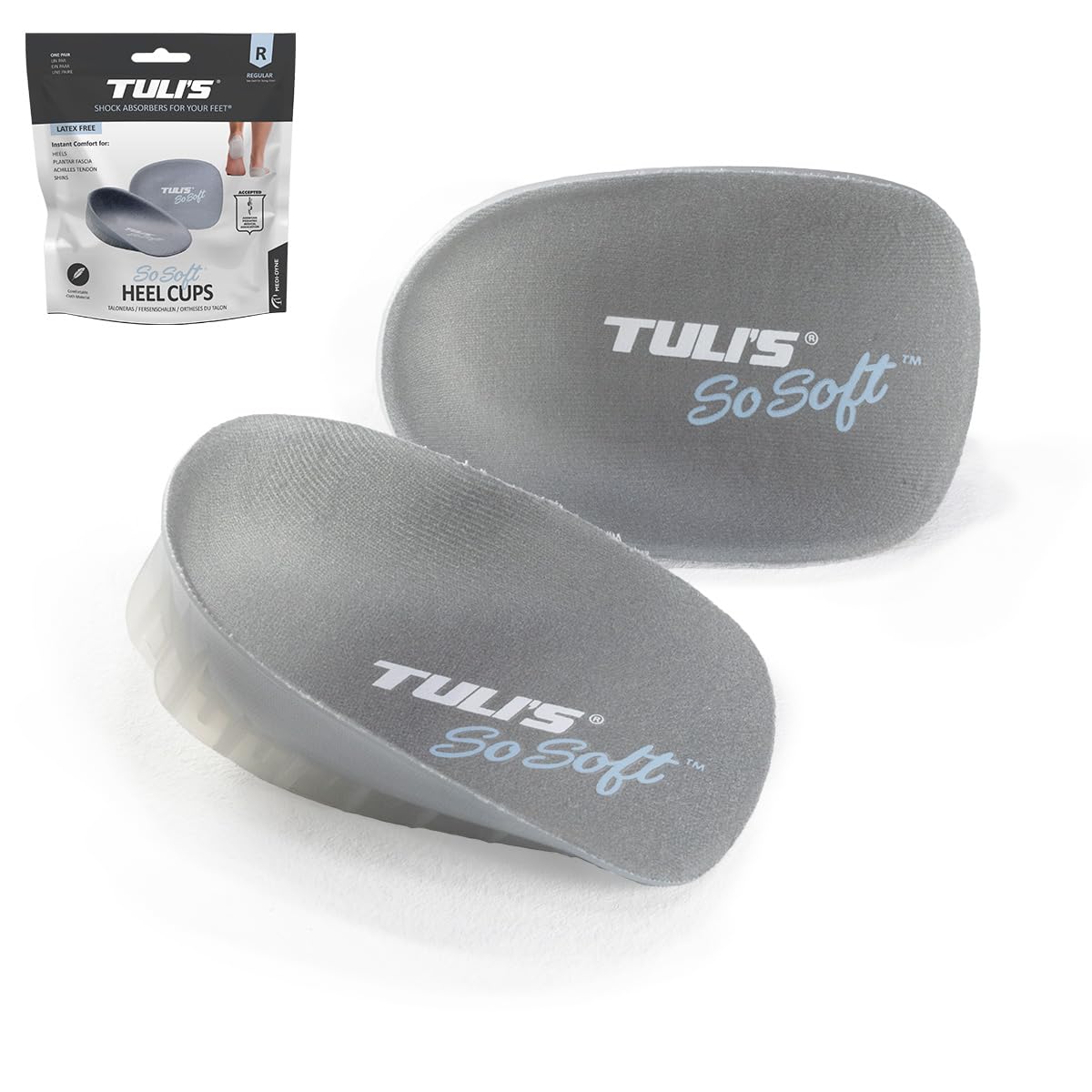Tuli's So Soft Heel Cups - Shock Absorption Cushion Insert for Plantar Fasciitis, Sever's Disease and Heel Pain Relief, Large