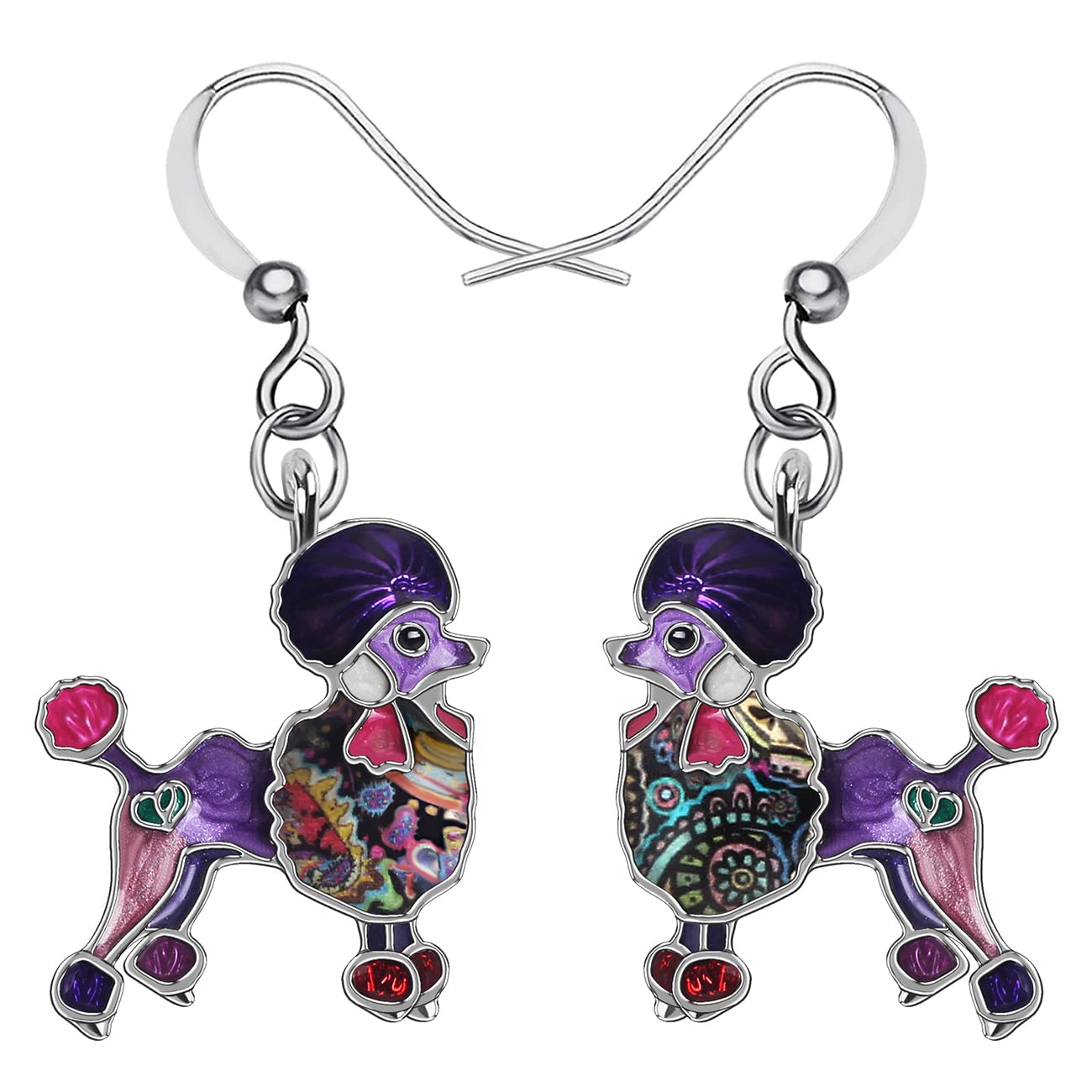 Enamel Alloy Cartoon Poodle Dog Earrings Pets Drop Dangle Cute Puppy Jewelry For Women Girls Charm Gift (Purple)