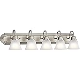 Kichler 36" 5-Light Vanity Bath Light in Brushed Nickel, Modern Bathroom Light with Clear Satin Etched Glass, (36" W x 8" H),