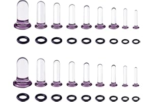 18PCS Glass Ear Plugs, 14G-1G Ear Stretching Kit, Single Flare Glass Plugs with O-Rings for Ear Expand, Black Gauges for Ears