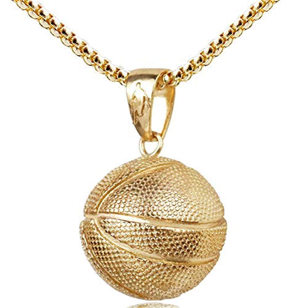 HMOOY Fashion Men Basketball Pendant Necklace Stainless Steel Chain Sport Men Basketball Lovers Fans Pendant Necklace Fitness Hip Hop Jewelry (Gold)