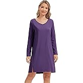 WiWi Women's Nightgown Soft Ribbed Long Sleeve Nightshirt Bamboo Viscose V-Neck Sleepwear Casual Sleep Shirt S-XXL