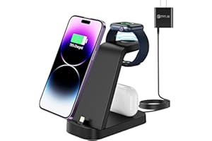 APETIY 3 in 1 Charging Station for iPhone, Fast Charging Dock Stand Apple Watch Charger Ultra/Ultra2/9/8/7/6/SE/5/4/3/2, for iPhone 14/13/12/11/Pro/Max/XS/XR/X/8/7/6/5/Plus,AirPods 1/2/3/Pro/Pro2 (Black)