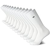 Tommy Hilfiger Mens Crew Socks - 12 Pack Cotton Blend Cushioned Athletic Performance Crew Length Running Socks for Men