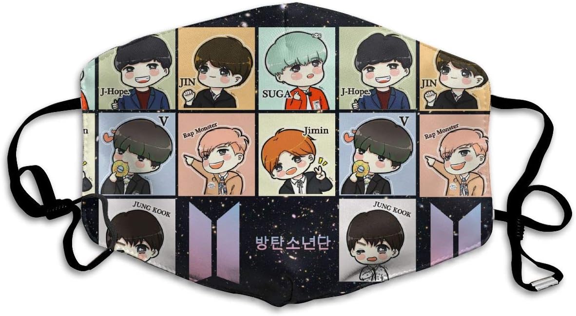 Cartoon BTS JIN SUGA Jimin V Face Mouth Mask For Woman Man Boy Girl Dustproof With Adjustable Ear Loops
