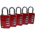 ZPLIUST - 4 Digit Combinations Padlock The Safe Cipher Lock, for Gym Outdoor & School Employee Locker, Toolbox, Fence, Hasp Cabinet, Resettable Combo Locks (Red 5Pack)