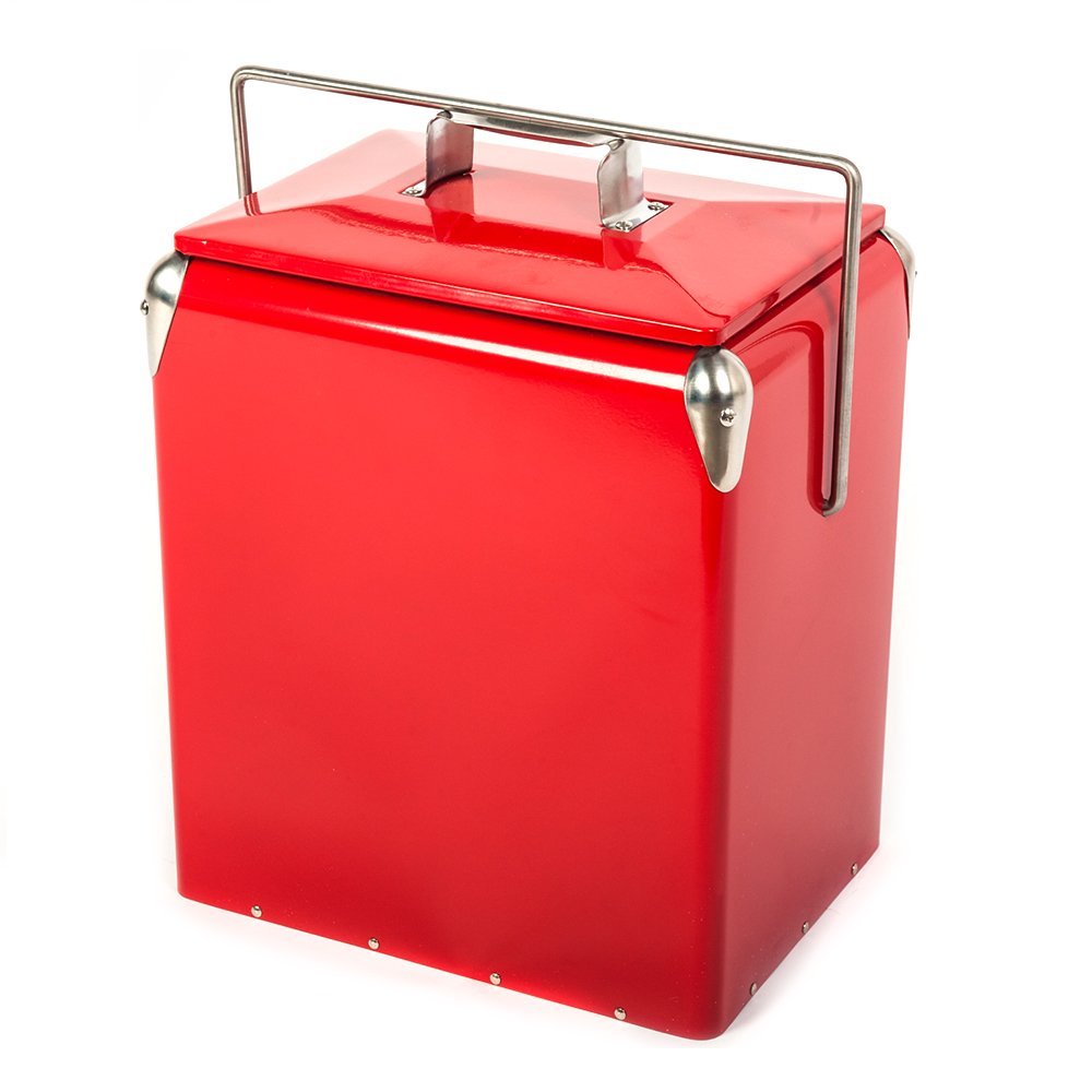 HIO 13 Qt. RetroStyle Steel Lunch Box Cooler with Handle, Red