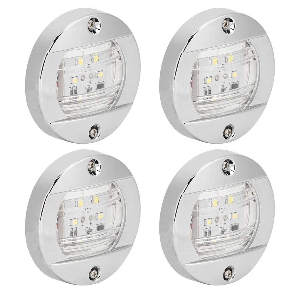 Qiilu Stern Light, Stern Light, 4pcs Clear Lens LED Round Navigation Stern White Light 12V Chrome Waterproof for Boat Yacht Trucks