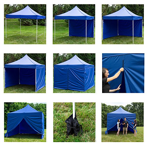 Punchau Commercial Pop Up Canopy Tent with Four Sidewalls 10 x 10 Feet, Black - UV Coated, Waterproof Outdoor Party Gazebo Tent - Includes 4 Weights, Roller Carry Bag, and Stake Set