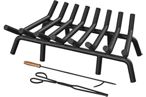 Jusgym Fireplace Grate 24 Inch with 8 Support Legs, Round Solid Steel Heavy Duty Fireplace Log Holder with Fire Tongs & Poker, Fireplace Log Grate for Indoor Fireplace and Outdoor In-ground Firepit
