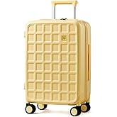 aji Carry On Luggage 22x14x9 Airline Approved with 8 Spinner Wheels, 20 Inch Lightweight Luggage with TSA Lock, 100% PC Hard Shell travel luggage Suitcases for Men Women, Cheese Yellow
