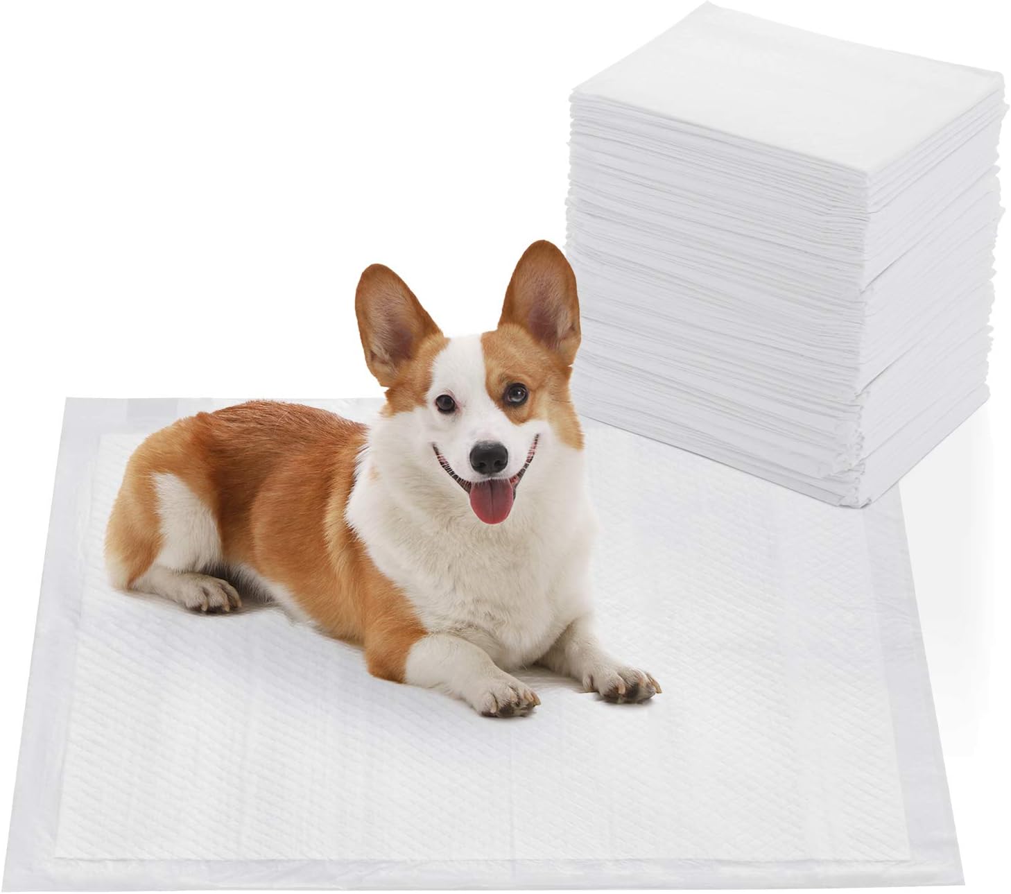 FEANDREA Puppy Training Pads with adhesive strips, Puppy Toilet, Puppy Pads 60 x 60 cm, 100 Pack, Pee Pads, Bladder Weakness, House Training, No Leakage, Absorbent PTD61WT