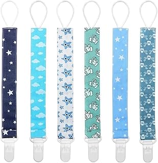Schnullerkette Baby Schnullerband 6er Nuckelketten Junge Mädchen Schnullerketten für Schnur mit Clips Baumwolle YOOFOSS