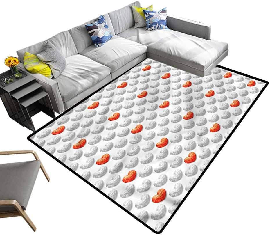 Diamonds, Anti-Skid Area Rug Contrast Color Heart Shape Multi-Color Modern Area Rug Machine Washable, 3'x 5'