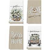 Artoid Mode Eucalyptus Truck Flowers Basket Spring Kitchen Towels Dish Towels, 18x26 Inch Farmhouse Decoration Hand Towels Set of 4