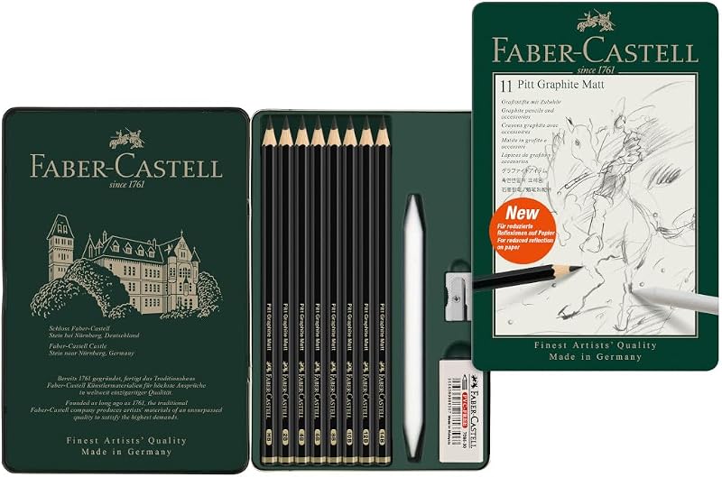 Faber-Castell Pitt Graphite Matt Pencil Tin 11 Matt Graphite for Drawing