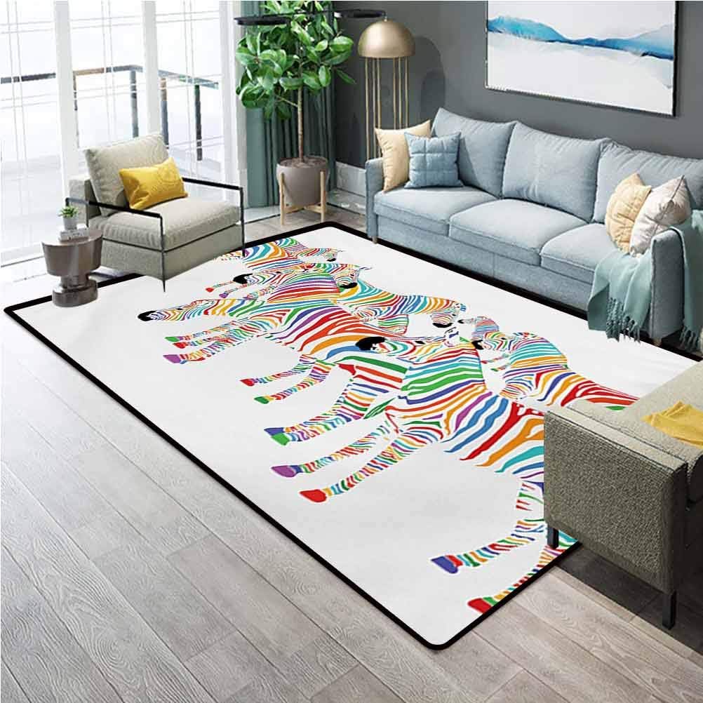 Funny Outdoor Patio Rug Laundry Room Rug Colorful Cute Animal Herd with Rainbow