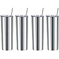 Cosictic 20 Oz Skinny Tumbler Set of 4, Slim Insulated Stainless Steel Travel Tumbler with Lid and Straw, Skinny Water Tumble
