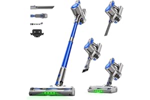 Honki Cordless Vacuum Cleaner for Home, Powerful Stick Vacuum with Rechargeable Battery, Green Light Anti-Tangle Brush, 6-in-1 Lightweight Handheld Vacuum for Pet Hair, Hard Floor, Carpet, Blue