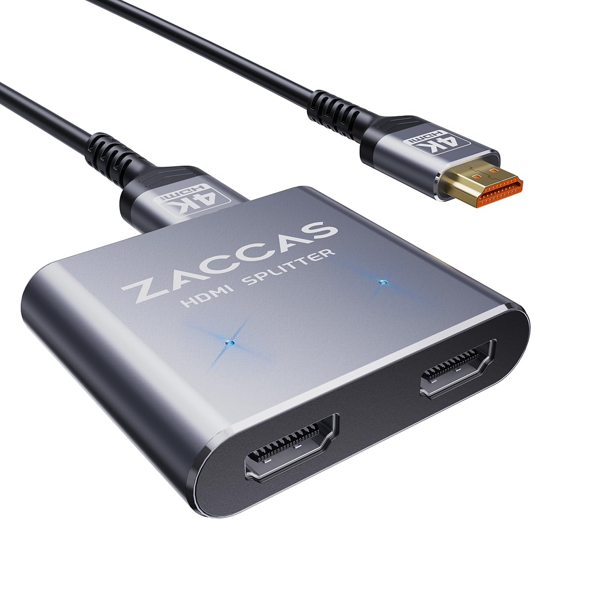 Photo 1 of HDMI Splitter 1 in 2 Out, ZACCAS Aluminum 4K Splitter for Dual Monitors, 1x2 Display Duplicate/Mirror Screens, Not Extend Monitors?with 3.3Ft HDMI Cable?