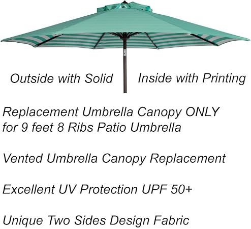 Amazon Com Shadeprotection Replacement Outdoor Umbrella Canopy 9 Feet 8 Ribs Patio Umbrella Replacement Canopy 8 Ribs Polyester Fabric Stripe Design Canopy Only Polyester Green White Stripe Garden Outdoor