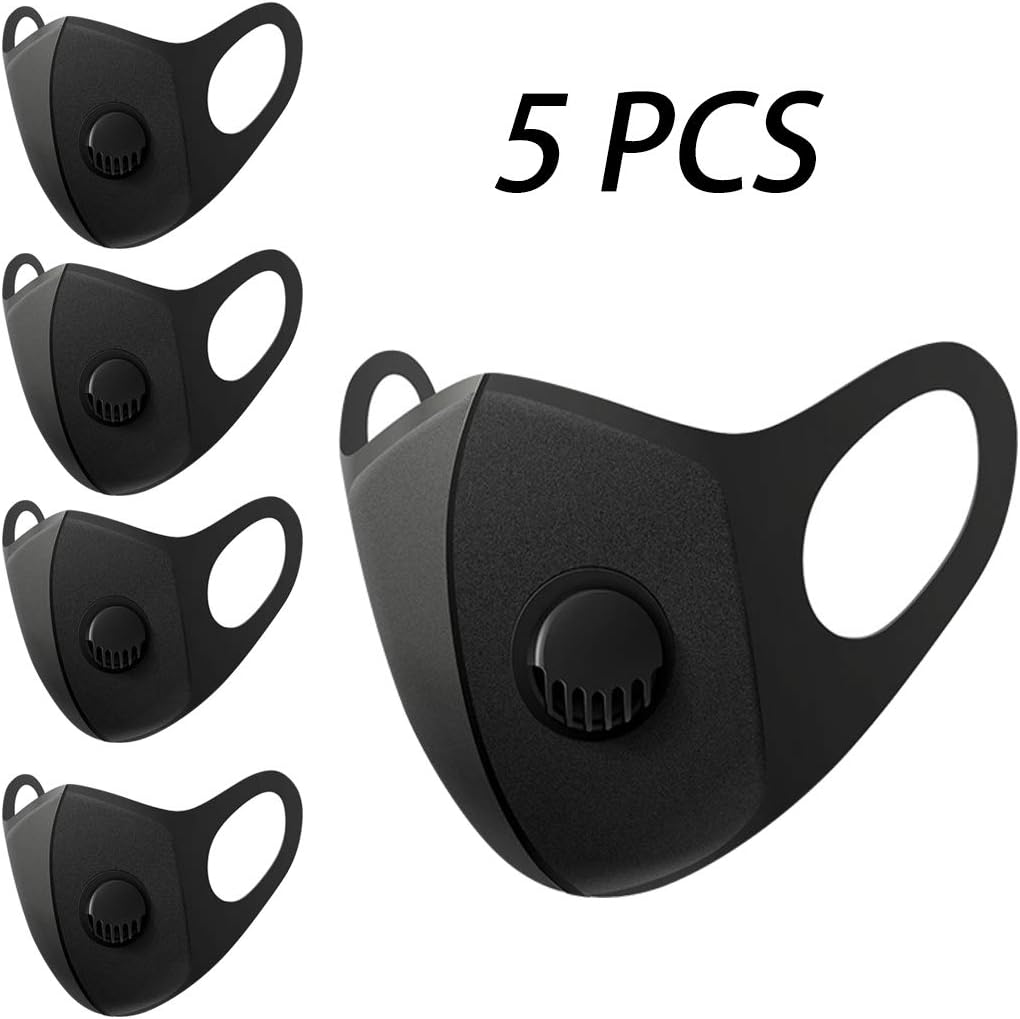GENNISSY 5PCS Unisex Dust Mask Black Cloth Breathable Anti-Fog Reusable Carbon Activated Filters PM2.5 Activated Carbon Face Veil Mask Washable Cycling Anti-Dust Mask
