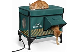 ROLIMATE Indestructible Heated Cat House for Outside Winter, 100% Waterproof, Safe Escape Door, Insulated Outdoor Cat Shelter with Heater for Feral Barn Cat Kitty (Forest Green, 13"x17"x18")