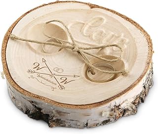 Hochzeit Ringkissen Love Birkenscheibe Gravur individuell ca. 11 cm Durchmesser - Liebespfeil