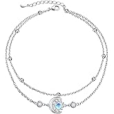 Anklets for Women 925 Sterling Silver Charm Layered Simulated Opal/Moonstone/Daisy/Infinity Summer Beach Ankle Bracelet Foot Chain Jewelry Birthday Valentine's Day Mother's Day Gift