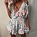 Longwu Women's Sexy Spaghetti Strap V Neck Flower Printed Romper Short Jumpsuit