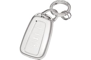 OFFCURVE for Toyota Key Fob Cover with Keychain Soft TPU Car Key Case Full Protection Key Holder Fit for 2018-2022 Toyota RAV4 Camry Corolla Avalon C-HR Prius GT86 Highlander Car Smart Key Accessories, White