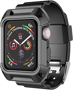 Njjex Smartwatch Band with Case for Apple Watch Bands 38mm 42mm Series 3 Series 2 Series 1, Soft Silicone Protective Bumper Replacement Strap Band Wristband for Apple Watch iWatch Series 3 2 1 [Black]