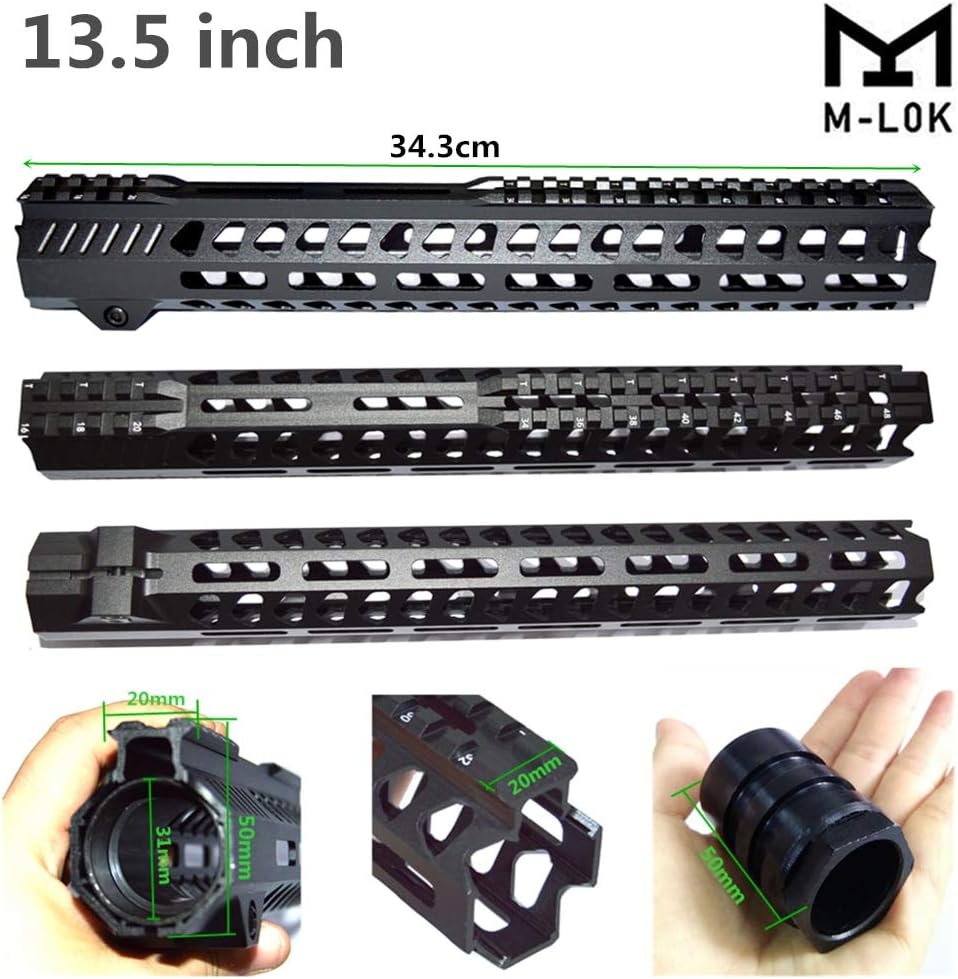 Haowenzhen Tactical 7/10/12/13.5/15 Inches Float M-lok Handguard Picatinny Rail Airsoft 15 M4 Handguard Carbine Square Mouth with Steel Nut for Hunting