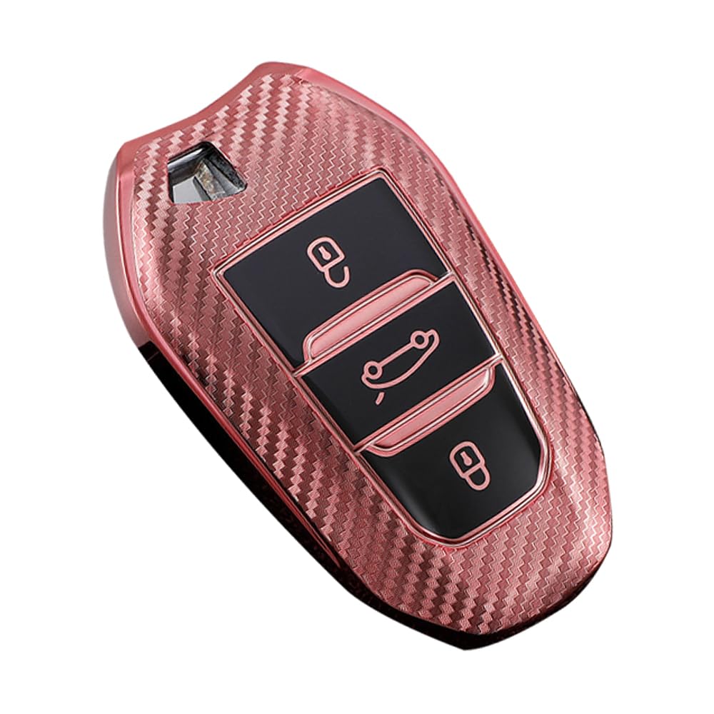 KUNIO Keyless Key Case, Fits for Peugeot 3008 5008 2008 308 508 208, Fits for Opel Grandland X Astra L, Fits for Citroen C3 C4 DS5 DS7, Car Key Protection, TPU Key Cover, Pink