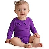 LYSMuch 0-24Mo Baby Girls Peter Pan Collar Bodysuit Toddler Ruffle Romper Short Sleeve Solid Color Clothes