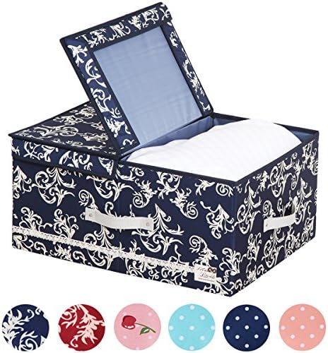 Sivin 54×42×26cm Space adjustable Folding Storage Bins with dual compartments Clothing Organizer Storage Boxes with Lids and Removable Dividers for Nurseries Offices Closets Home Decor(Blue)