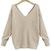 Sexyshine Women's Deep V Neck Criss Cross Backless Long Batwing Sleeve Loose Knitted Sweater Pullovers, Apricot