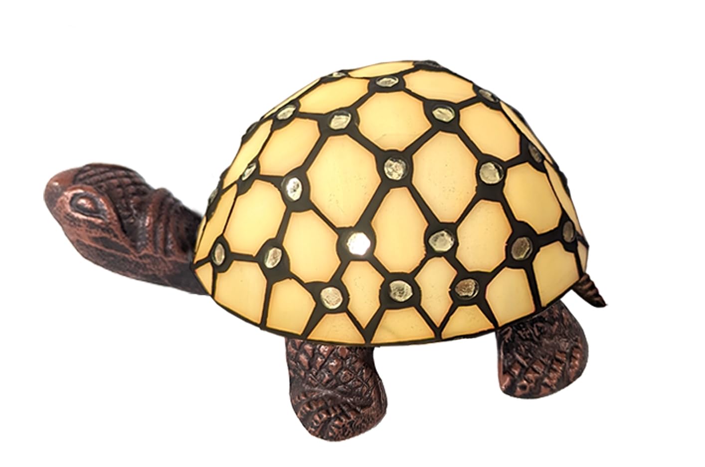 22cm Tiffany Style Table Lamp Turtle/Tortoise Cream Jewelled Glass Shade Light Bulb Included