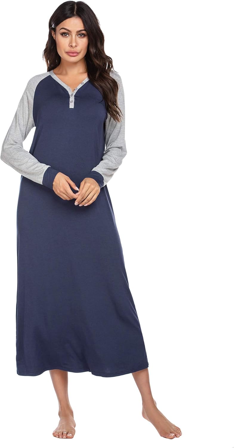 Ekouaer Sleep Shirt Women's Long Sleeve Sleepwear V-Neck Night Dress Nightgown Loungewear S-XXL at  Women’s Clothing store